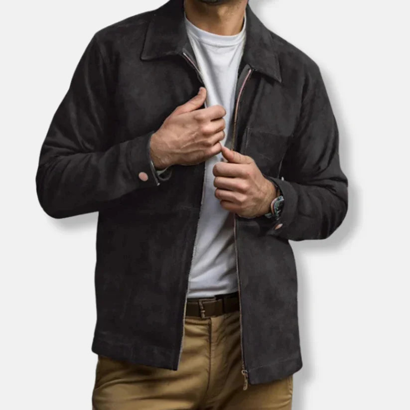 Emil – slim Fit wildlederjacke mit stehkragen und zipper