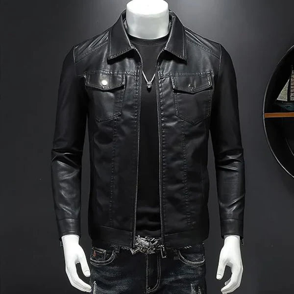 Klassische schwarze lederjacke für herren mit reißverschluss – herren