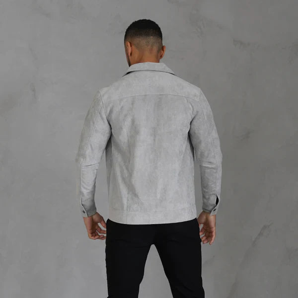 Graue wildlederjacke für herren, sportliche passform – herren
