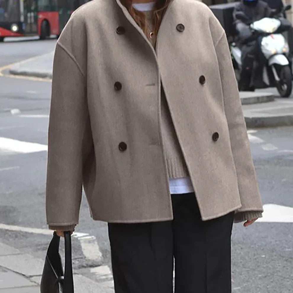 Oversize-wollmantel für damen, zweireihig – damen