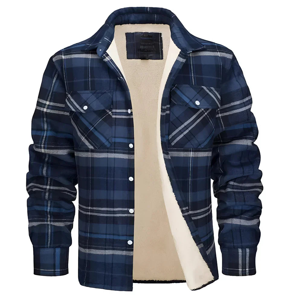 Herren-flanellhemdjacke mit fleecefutter und karomuster – herren