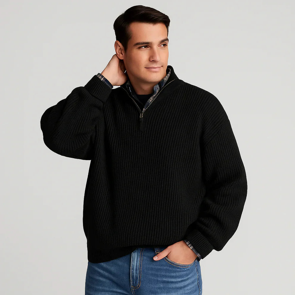 Herren-rippstrickpullover mit halbem reißverschluss – herren