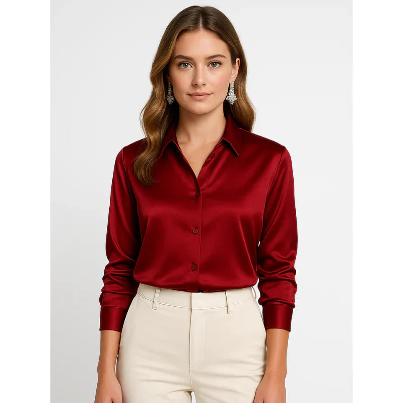 Elegante damenbluse aus satin mit knopfdetails