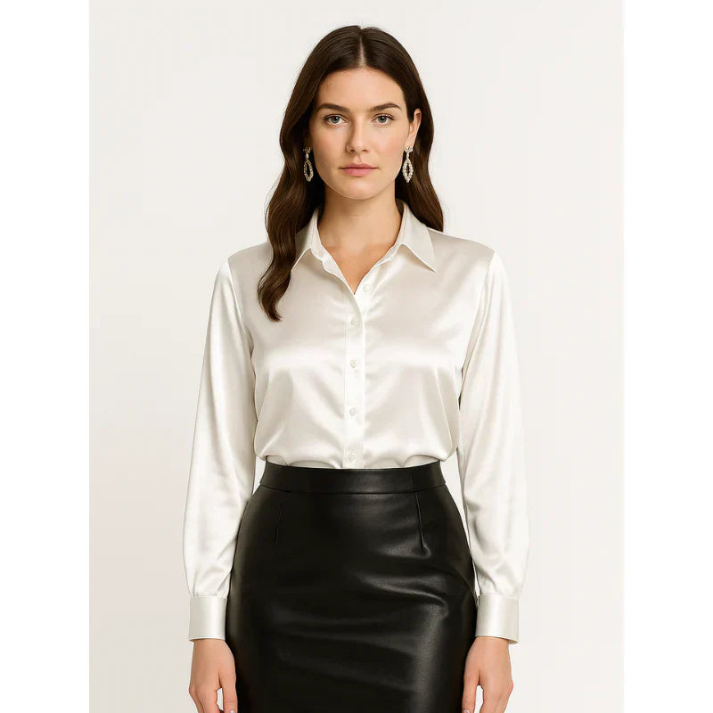 Elegante damenbluse aus satin mit knopfdetails