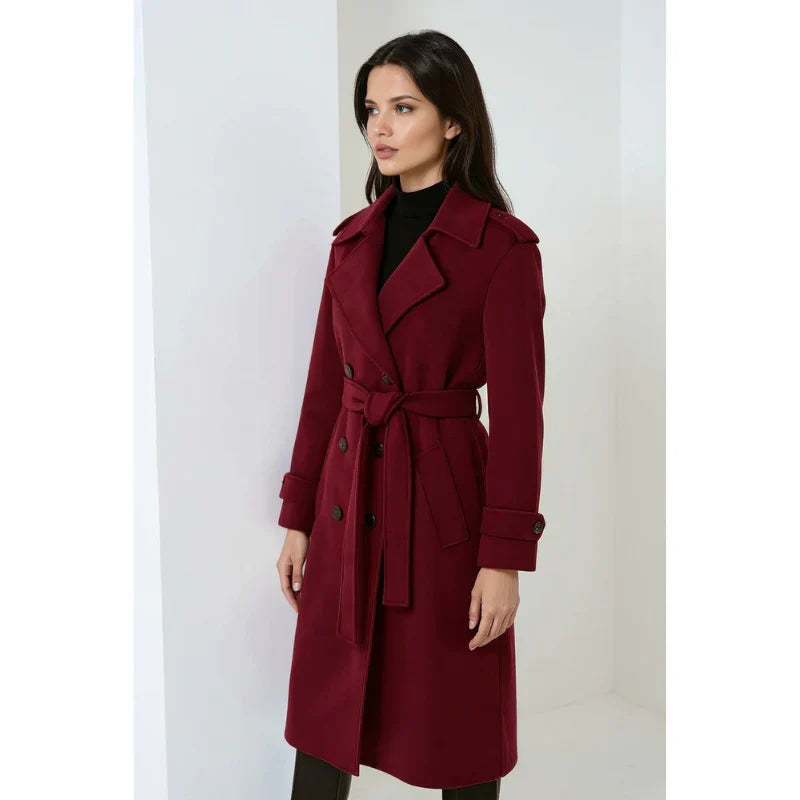 Serena damen winterjacke in burgunderrot mit gürtel