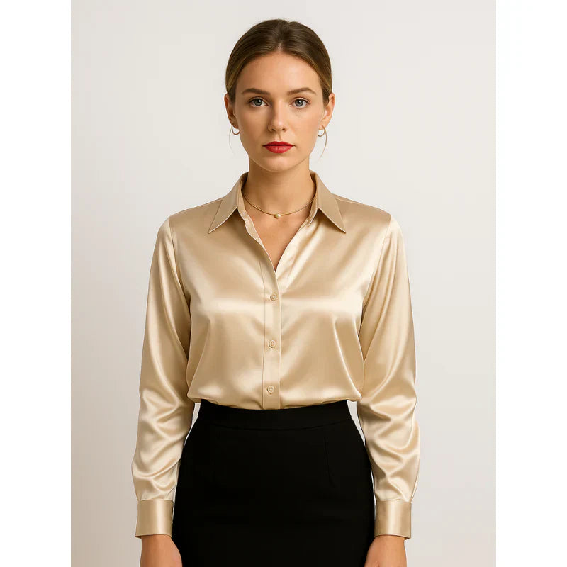 Elegante damenbluse aus satin mit knopfdetails