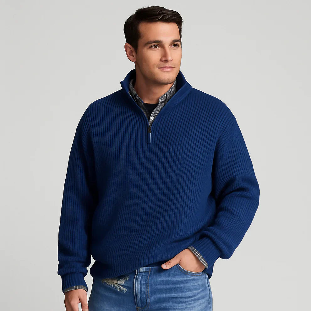 Herren-rippstrickpullover mit halbem reißverschluss – herren
