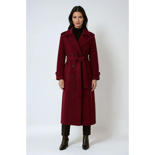 Serena damen winterjacke in burgunderrot mit gürtel