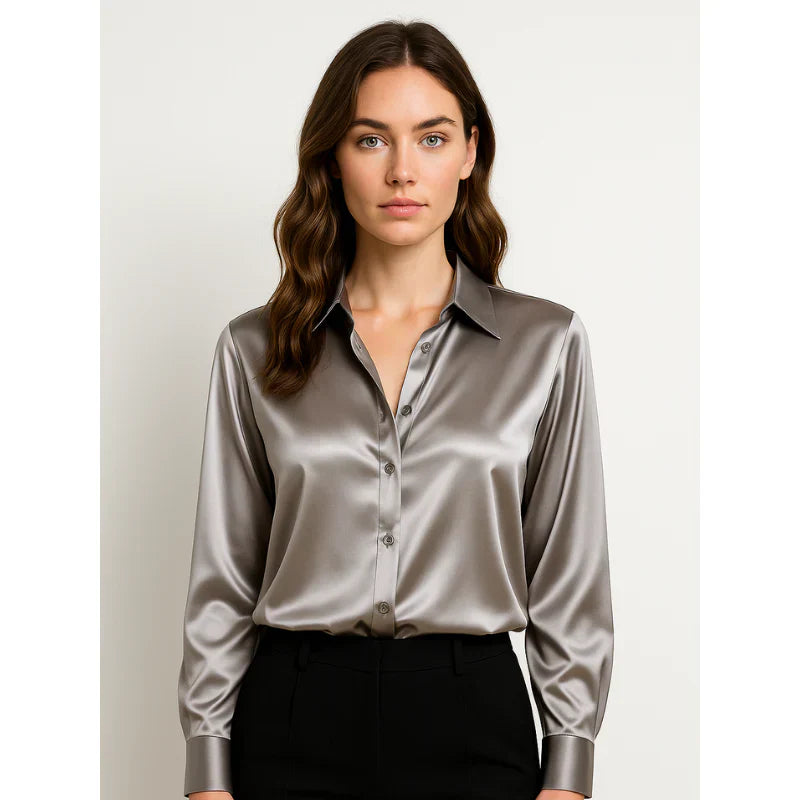 Elegante damenbluse aus satin mit knopfdetails