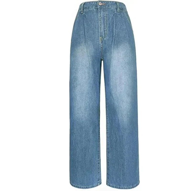 Hochgeschnittene, weite jeans mit lockerem bein – damen