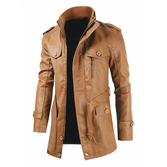 Herren vintage ledermantel lang im klassischen stil