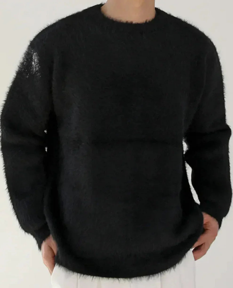 Flauschiger herren-strickpullover mit rundhalsausschnitt – herren
