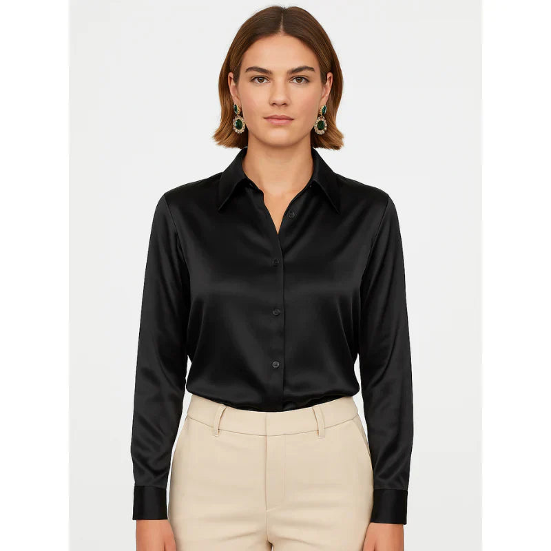 Elegante damenbluse aus satin mit knopfdetails
