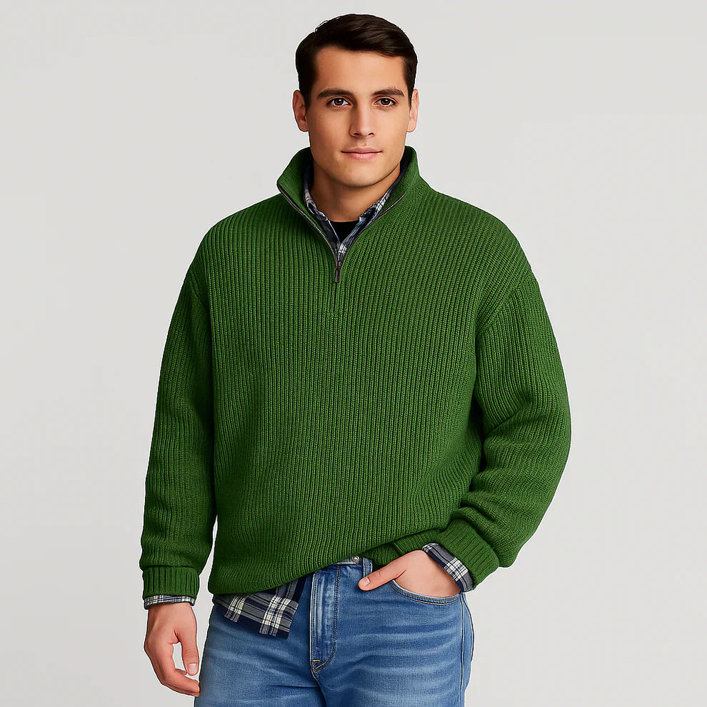 Herren-rippstrickpullover mit halbem reißverschluss – herren