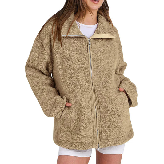 Adamina lässiger wollmantel mit rollkragen – damen