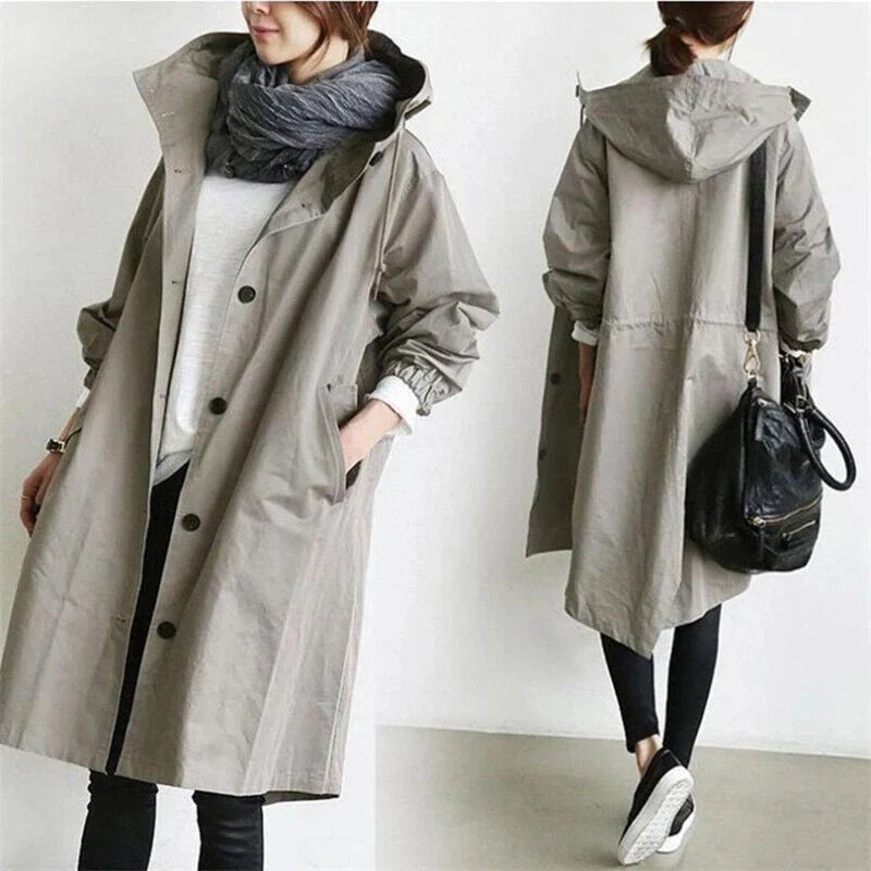 Amaya - wasserdichter trenchcoat mit kapuze für damen
