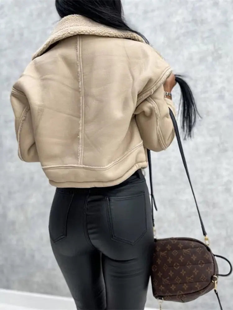 Dina lederjacke mit fleece-futter – warmer winter-lederlook