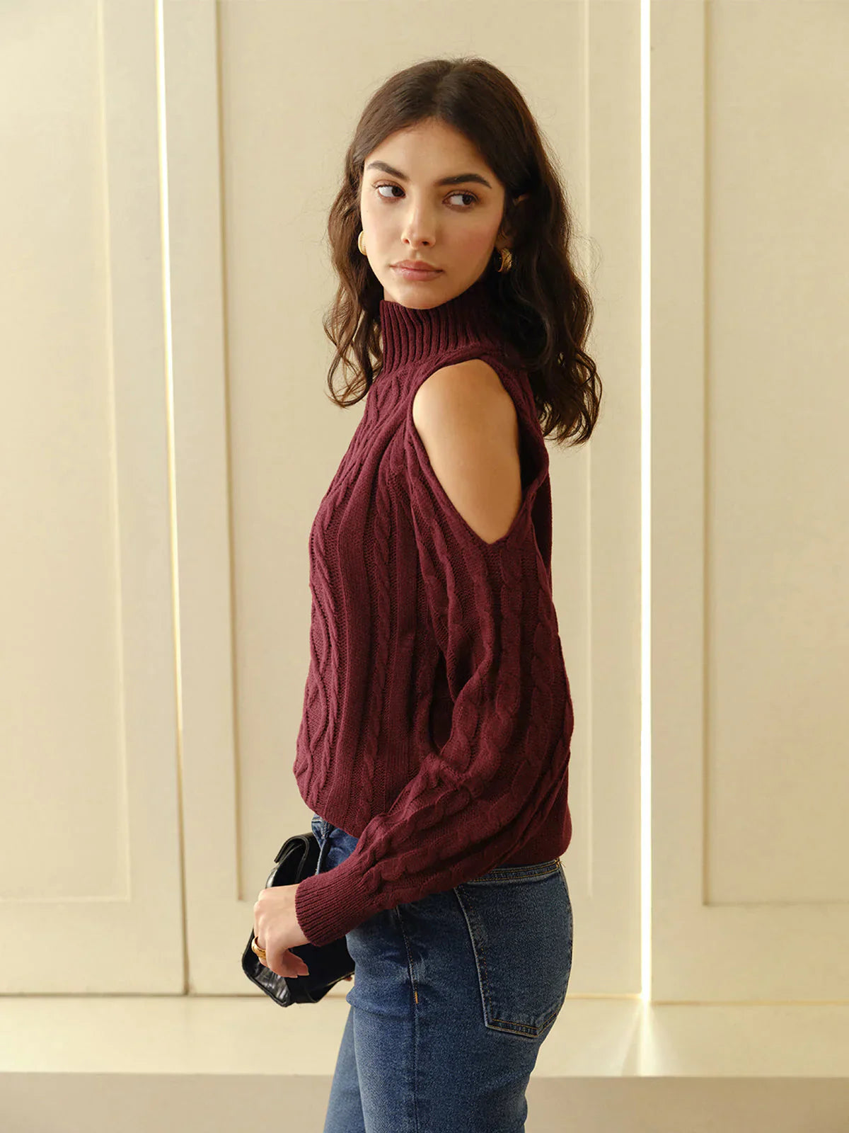 Eva off-shoulder-plaid-strickpullover – damen