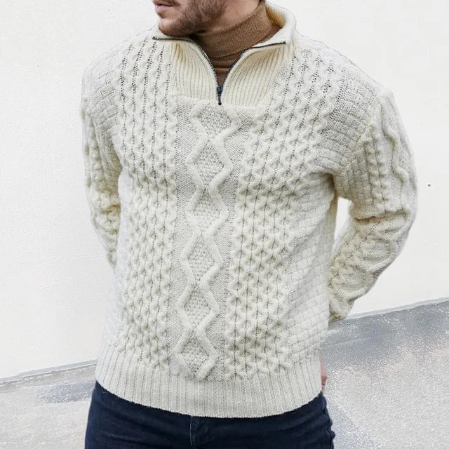 Warmer, strukturierter pullover mit halbem reißverschluss – herren