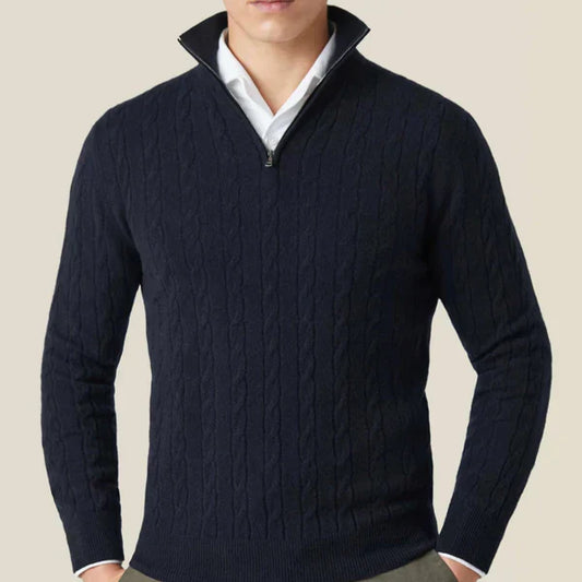 Klassischer herrenpullover mit zopfmuster und viertelreißverschluss – herren