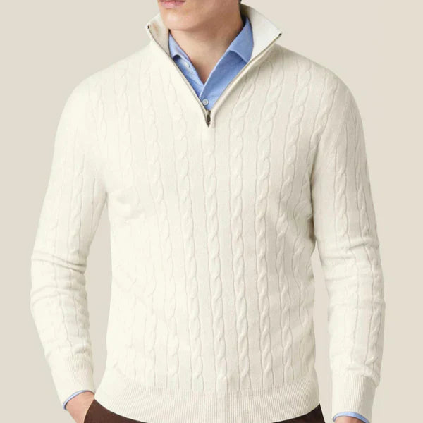 Klassischer herrenpullover mit zopfmuster und viertelreißverschluss – herren