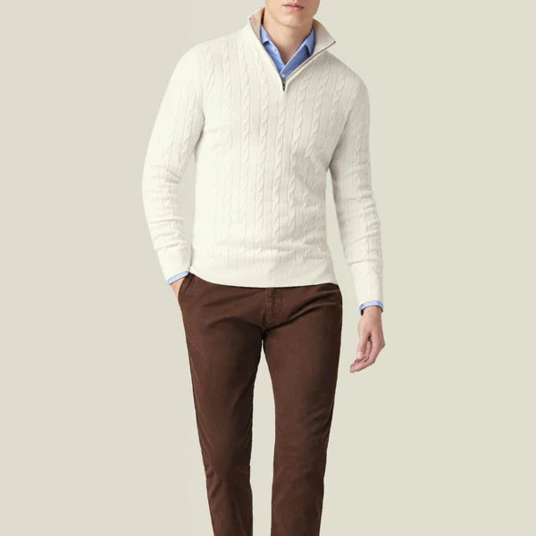 Klassischer herrenpullover mit zopfmuster und viertelreißverschluss – herren