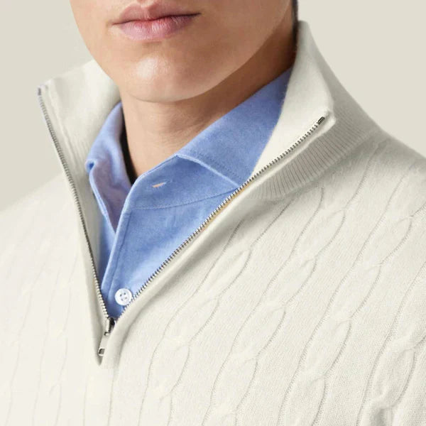 Klassischer herrenpullover mit zopfmuster und viertelreißverschluss – herren