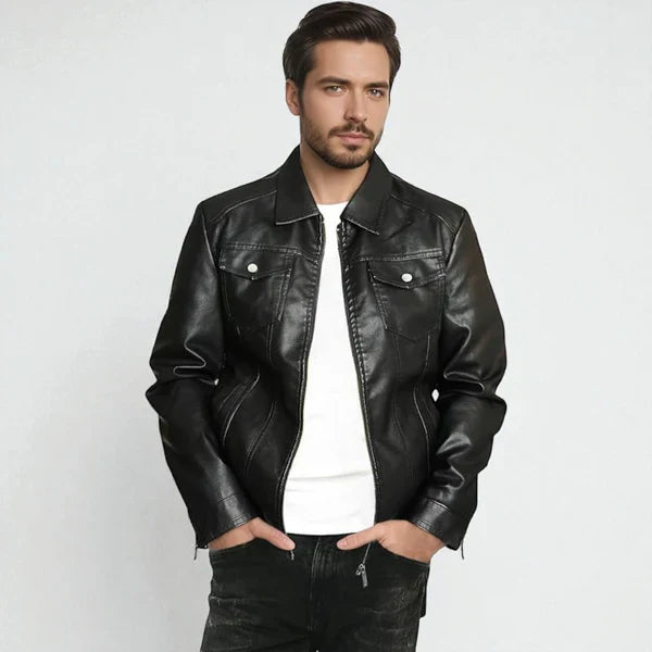Klassische schwarze lederjacke für herren mit reißverschluss – herren