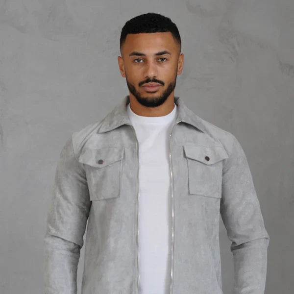 Graue wildlederjacke für herren, sportliche passform – herren
