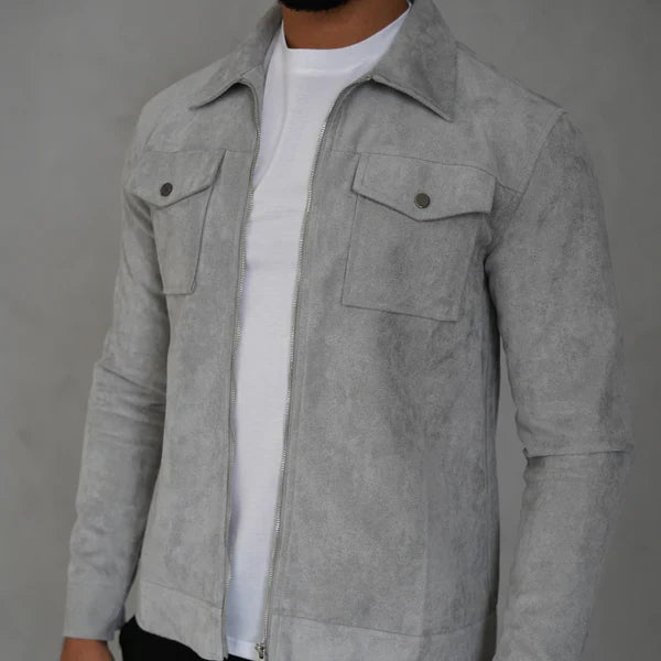 Graue wildlederjacke für herren, sportliche passform – herren