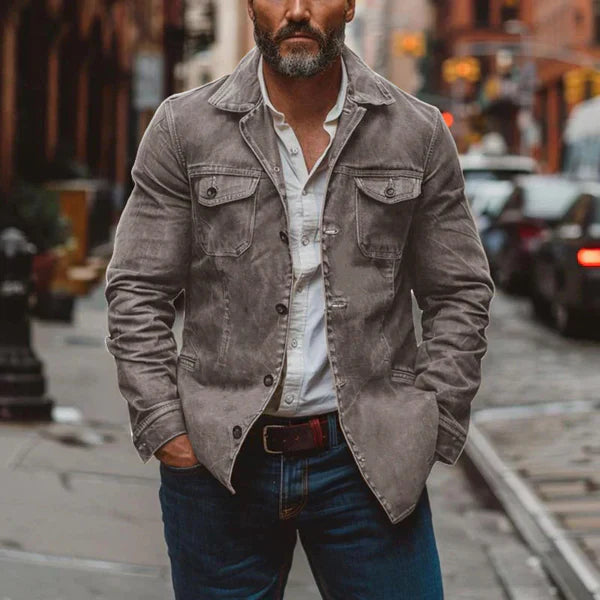 Vintage-lederjacke für herren, stark gewaschen, mit mehreren taschen – herren