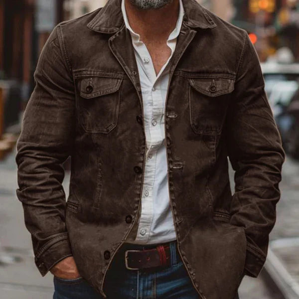 Vintage-lederjacke für herren, stark gewaschen, mit mehreren taschen – herren