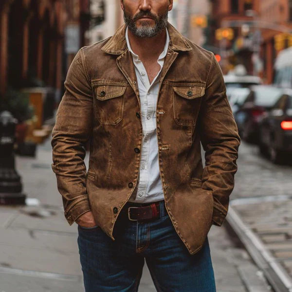 Vintage-lederjacke für herren, stark gewaschen, mit mehreren taschen – herren