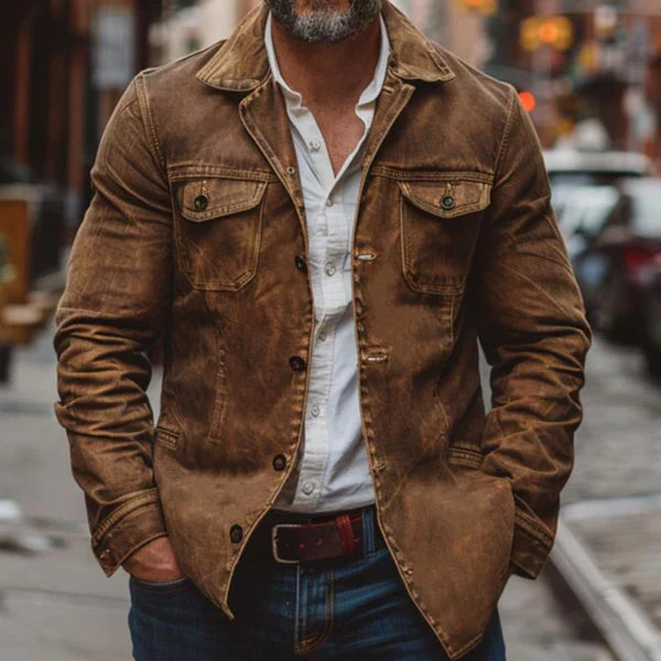 Vintage-lederjacke für herren, stark gewaschen, mit mehreren taschen – herren