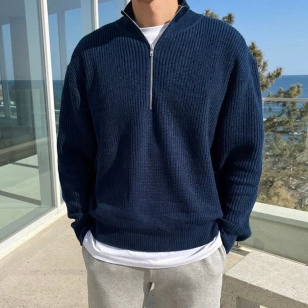 Herren-pullover mit rippstrick und halbem reißverschluss – herren