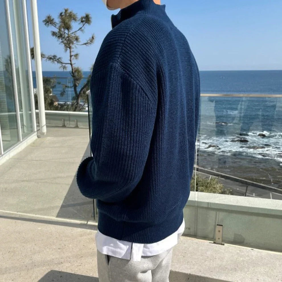 Herren-pullover mit rippstrick und halbem reißverschluss – herren