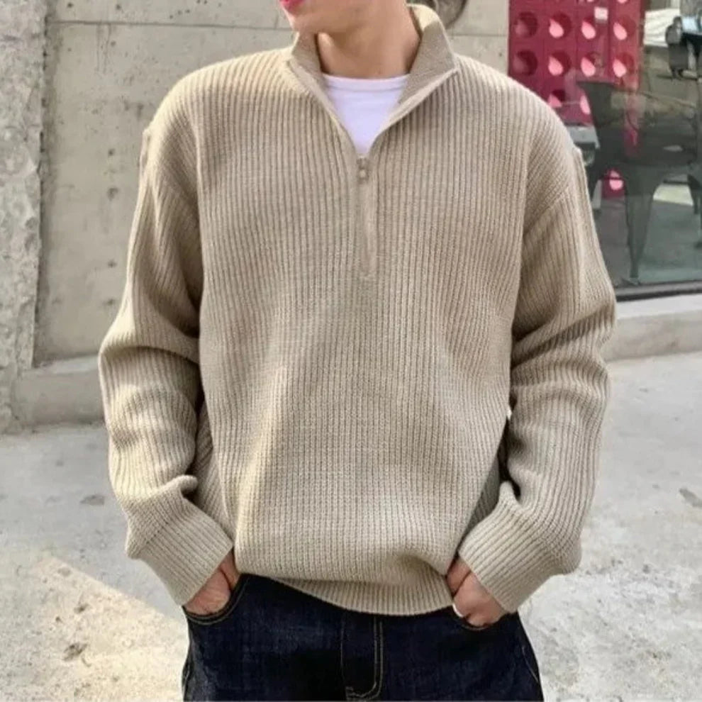 Herren-pullover mit rippstrick und halbem reißverschluss – herren