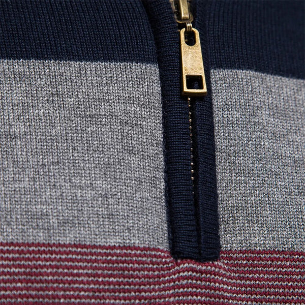 Gestreifter herren-pullover mit viertelreißverschluss – herren