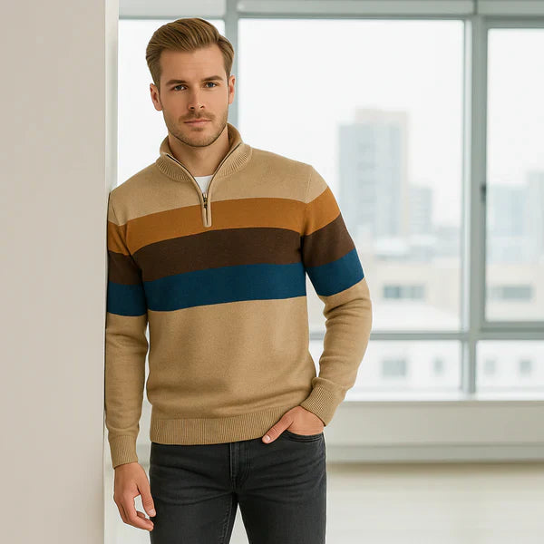 Gestreifter herren-pullover mit viertelreißverschluss – herren