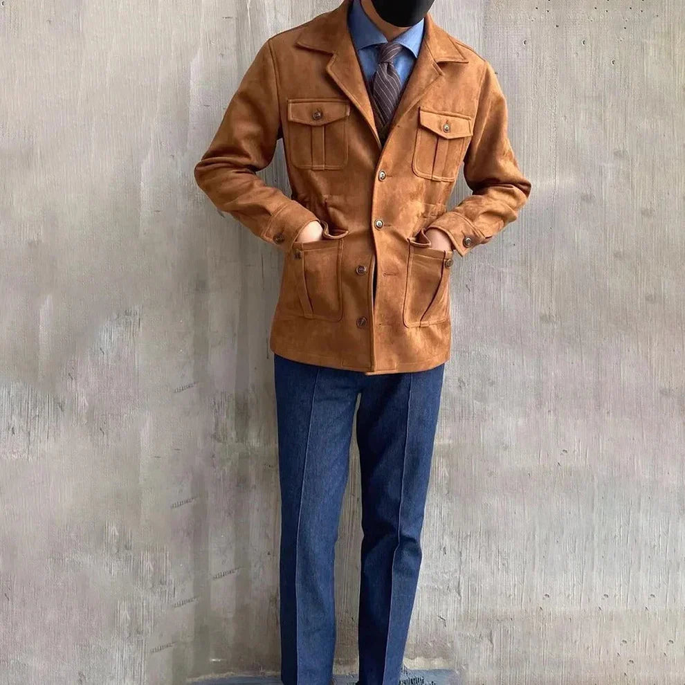 Safari-feldjacke aus wildleder für herren mit knopfleiste – herren