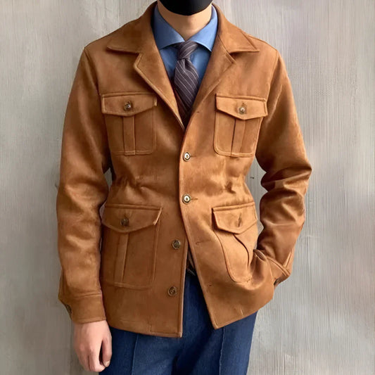Safari-feldjacke aus wildleder für herren mit knopfleiste – herren