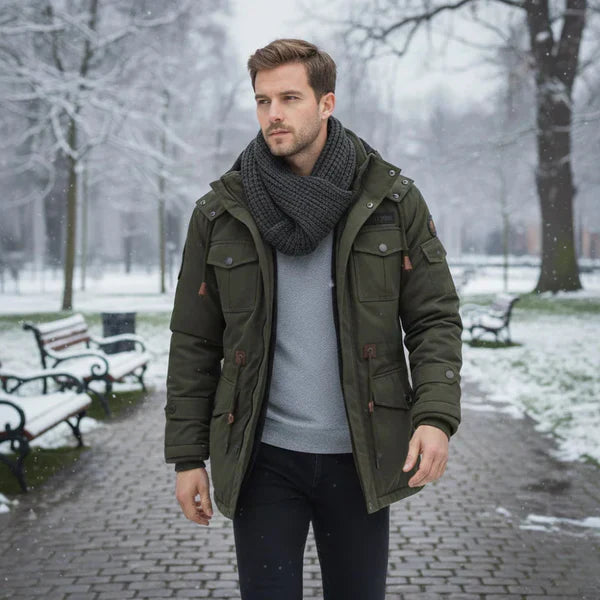 Winterjacke im militärstil für herren mit fleecekapuze – herren