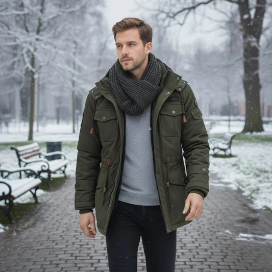 Winterjacke im militärstil für herren mit fleecekapuze – herren