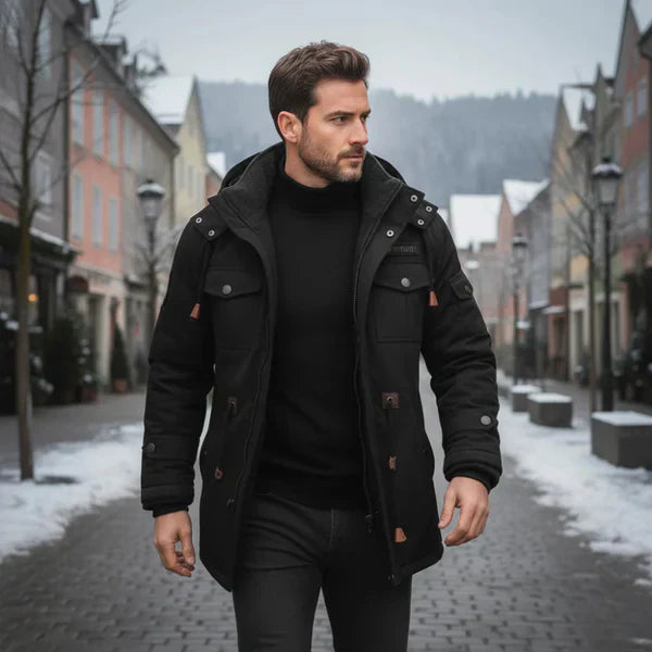 Winterjacke im militärstil für herren mit fleecekapuze – herren