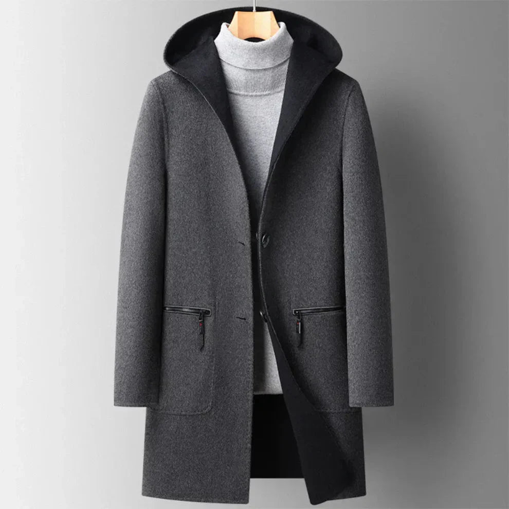 Wintermantel mit kapuze aus wollmischung für herren