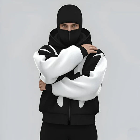 Oversized herren-hoodie mit durchgehendem reißverschluss, techwear – herren