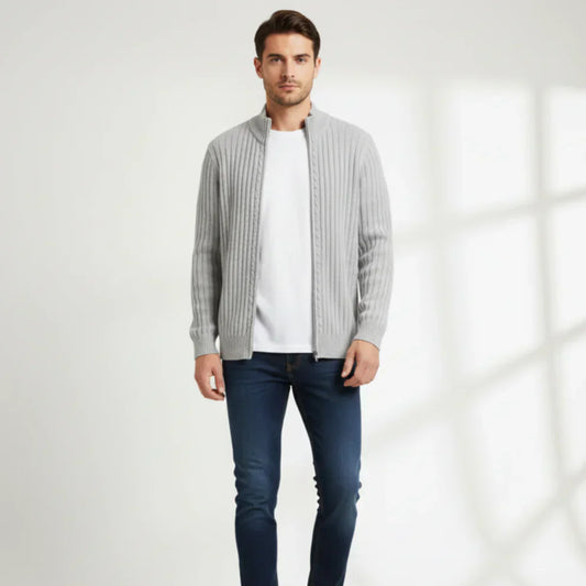 Moderner herren-cardigan mit reißverschluss und rippstrick – herren