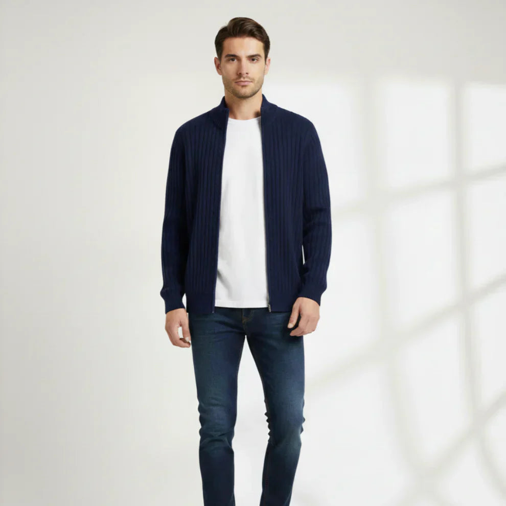 Moderner herren-cardigan mit reißverschluss und rippstrick – herren