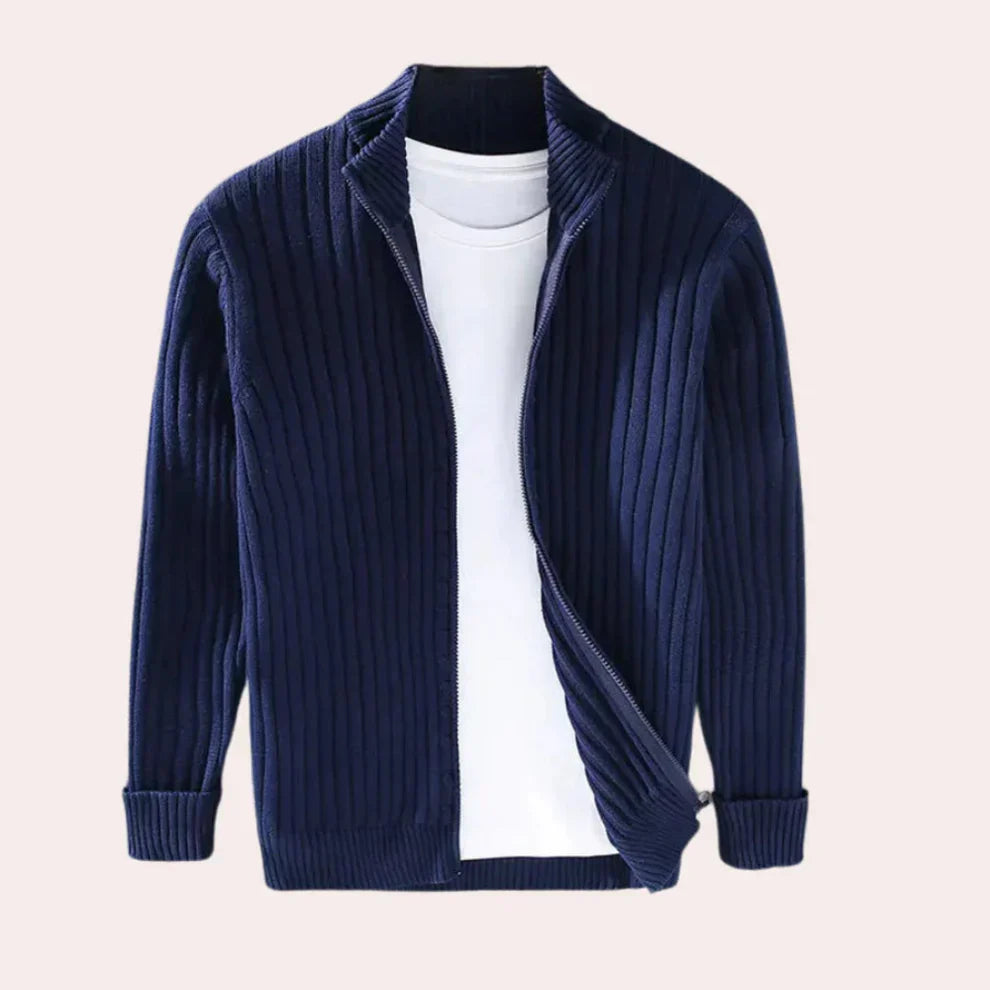Moderner herren-cardigan mit reißverschluss und rippstrick – herren