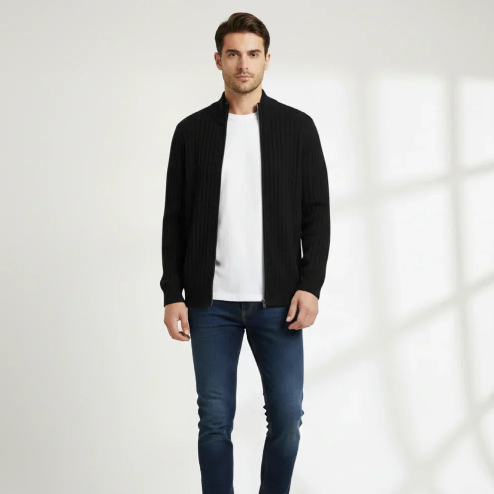 Moderner herren-cardigan mit reißverschluss und rippstrick – herren